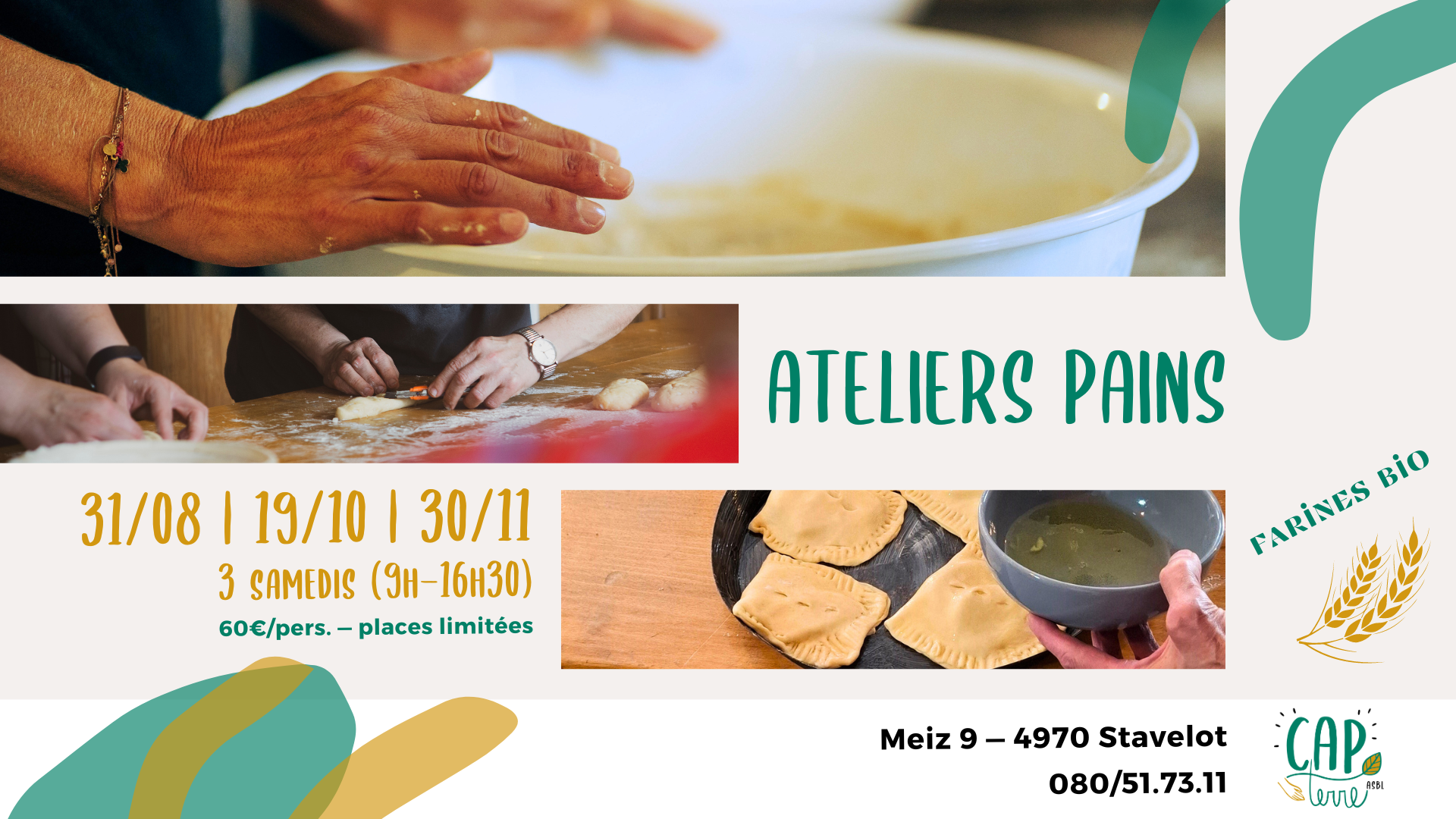 Prochains ateliers pains les 31/08, 19/10 et 20/11